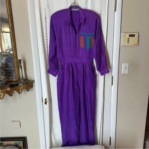 Vibrant Silk Purple Jumpsuit with Colorful Pocket